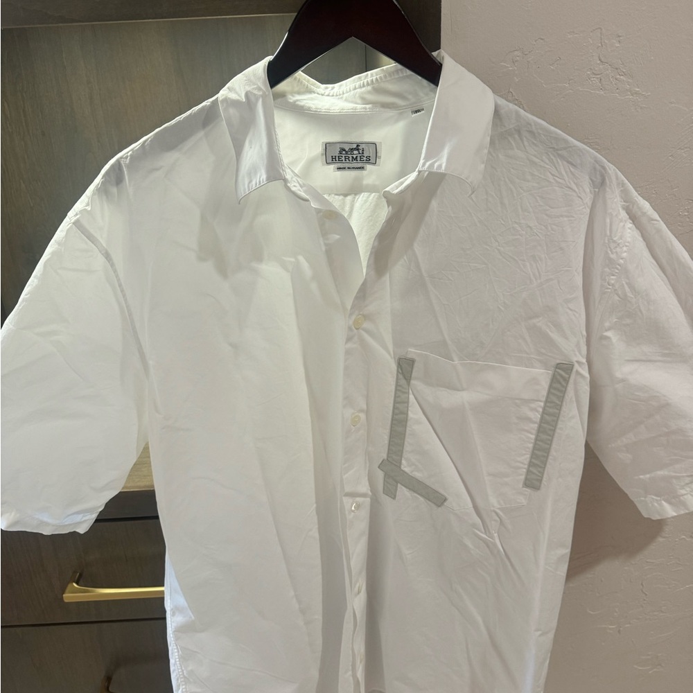 Hermes White Casual Button Down Shirt
